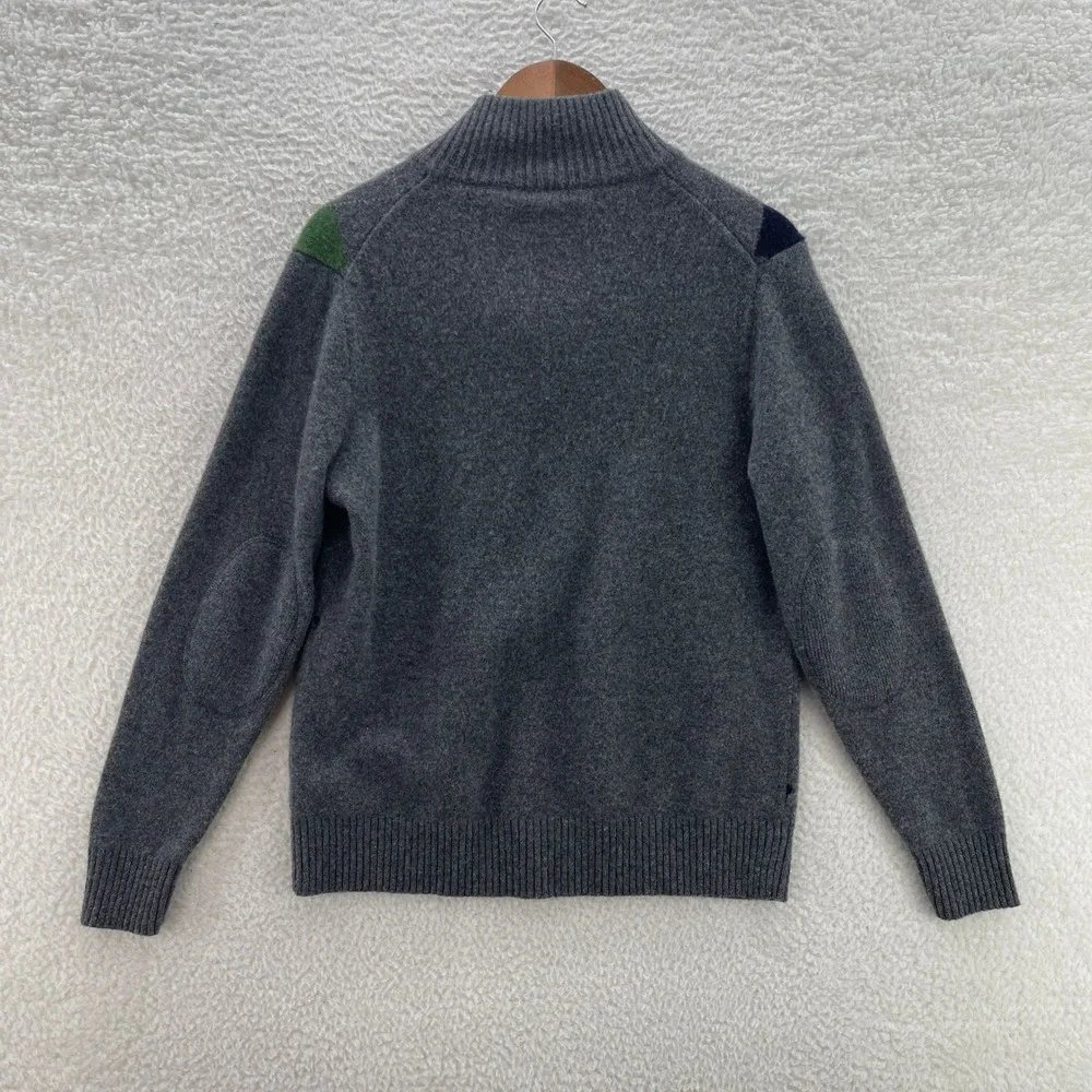 J. Crew Sweater Mens Small* Grey Argyle Lambswool Quarter Zip Luxury Preppy